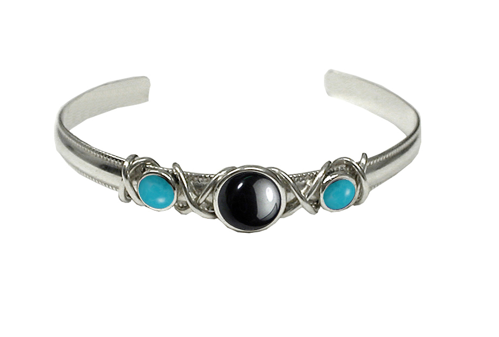 Sterling Silver Hand Made Cuff Bracelet With Hematite